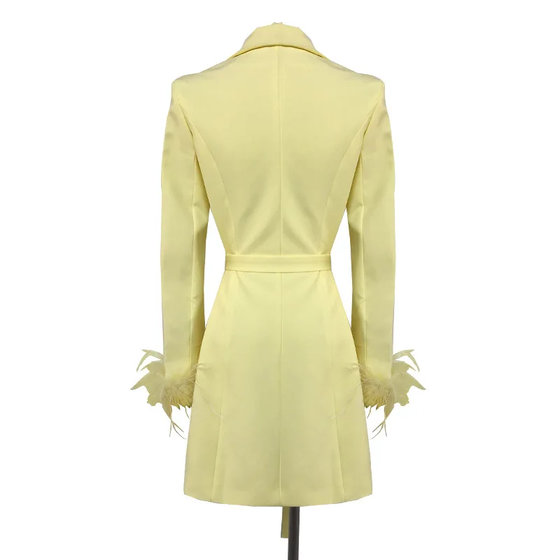 

New Stitching Fur Long Sleeve Black Jacket Notched Turn-Down Collar Tie Waist Women Vintage Coat Tide