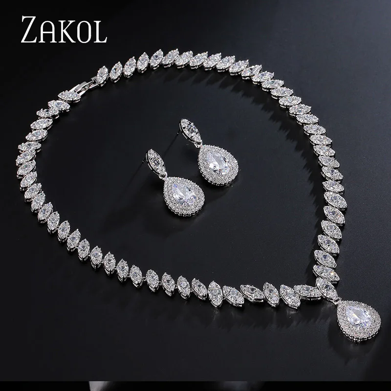 ZAKOL трендовые блестящие серьги в виде капли воды из кубического циркония белого