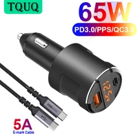 65w fast car charger pd3 0 qc3 0 dual port car adapter with led display for usb c laptopsmacbookiphone 12samsungipad pro