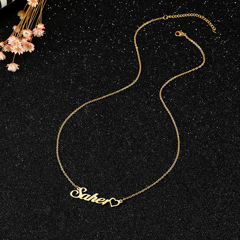 

FH03 3 Pcs/Lot Fashion Customized Name Heart Necklace Personalized Letter Gold Necklace Pendant Nameplate Gift For Women Girl