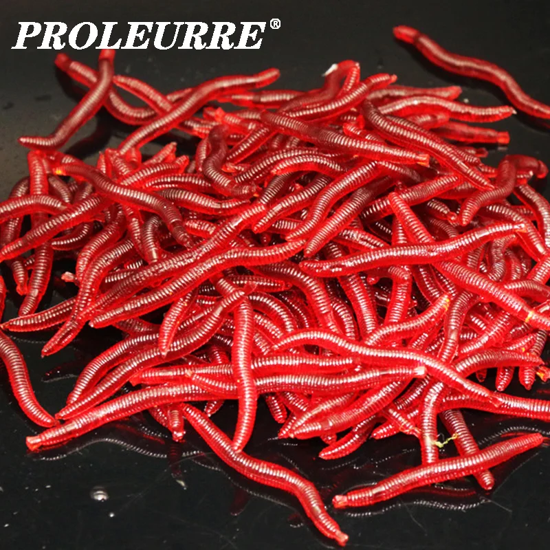 50 or 100Pcs Shrimp Fishy Smell Silicone Red Worm Soft Bait 38mm Simulation Earthworm Artificial Lifelike Bass Carp Fishing Lure