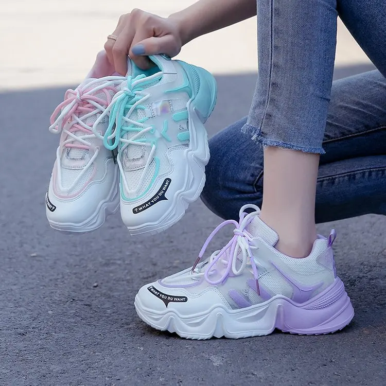 

Colorful Dad Shoes Women's Spring and Autumn New Internet Celebrity Lace-up Platform Height Increasing Casual Sneakers for Women