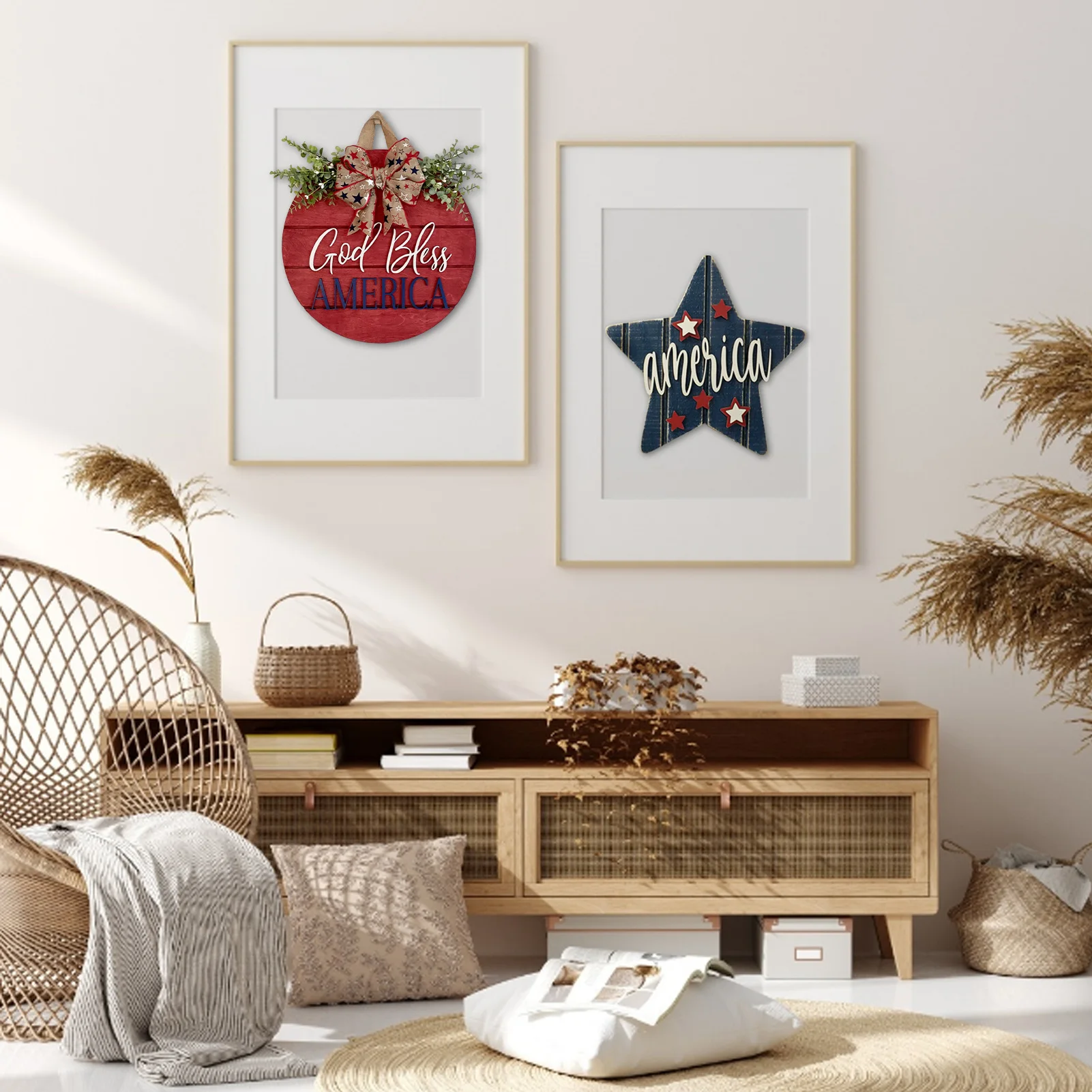 

US Independence Day Ornaments Door Decor Garland Boards god bless USA letter decoration Hanging Wooden Sign wall Pendant