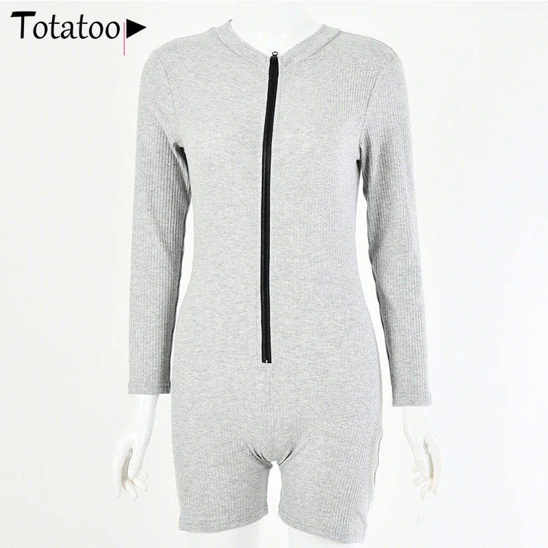 Женский трикотажный Облегающий комбинезон Totatoop повседневный эластичный серый