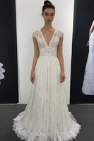 2020 boho lace wedding dresses for bride long a line v neck cap sleeves bridal gowns vestido de noiva