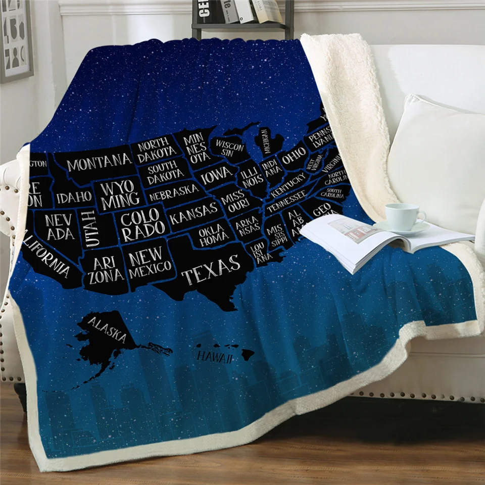 BeddingOutlet, карта мира, шерпа, пледы, одеяло, яркий принт, синее Флисовое одеяло для кровати, супер мягкое, уютное, плюшевое покрывало, 130x150