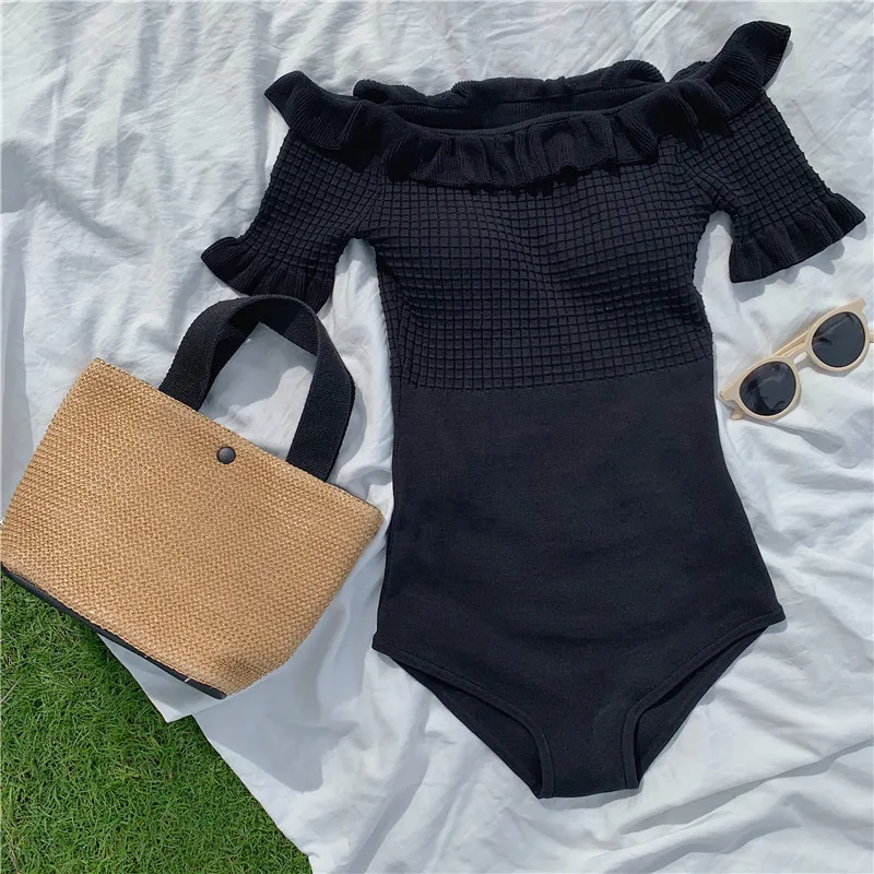 

The new 2021 female conservative conjoined knitting show thin belly sexy holiday hot spring bathing suit