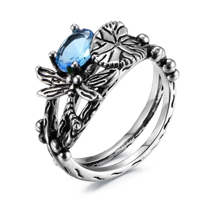 Light blue Bague Ringen АААА Циркон Милая Стрекоза 925 пробы серебряные ювелирные изделия кольца для женщин 7 цветов Рождество Хорошее ювелирное изделие подарки - Цвет камня: Light blue