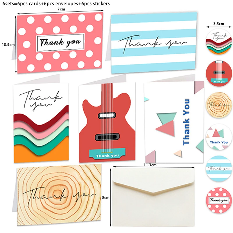 

6Sets Flower Thank You Cards Wedding Party Invitation Greeting Cards With Envelopes Stickers Blank Inside Postcard Folding Cards