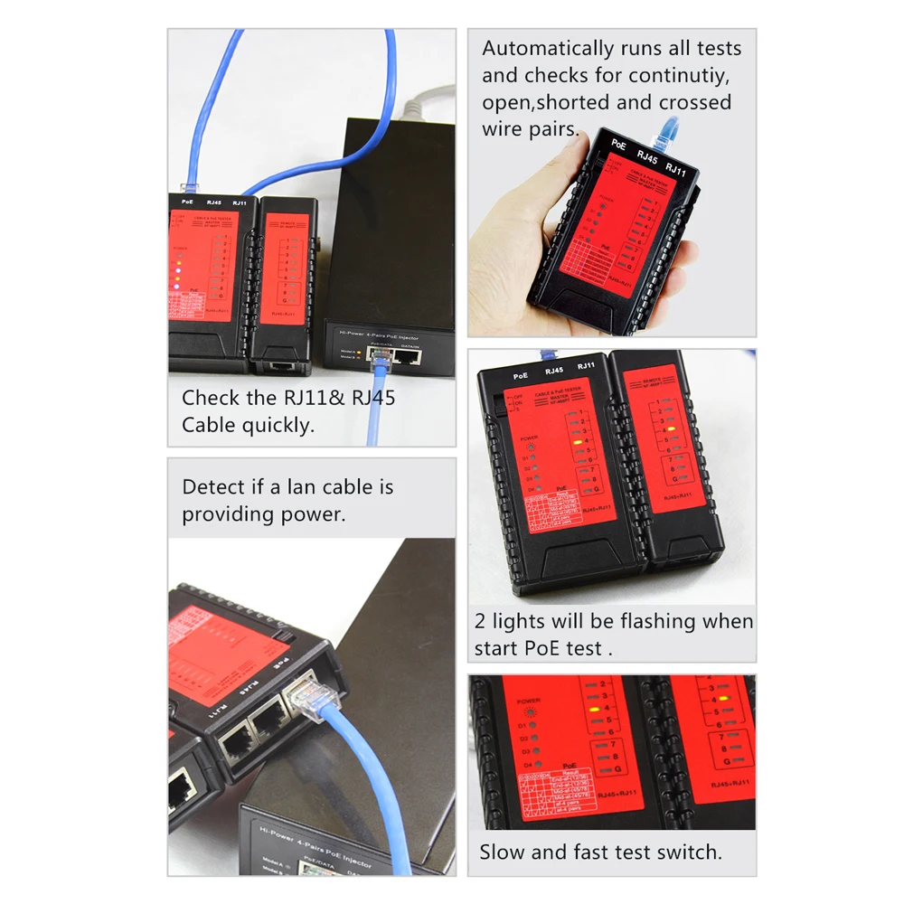 Тестер сетевого кабеля RJ45 RJ11 PoE инструмент для Тестирования кабелей Ethernet LAN