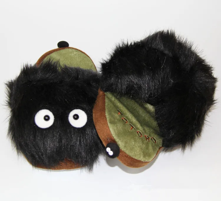

cute Anime Cartoon Soft Stuffed Totoro Cat Black Carbon Slippers Warm Plush Personal Creative Home Floor toy Dust Shoe 28cm