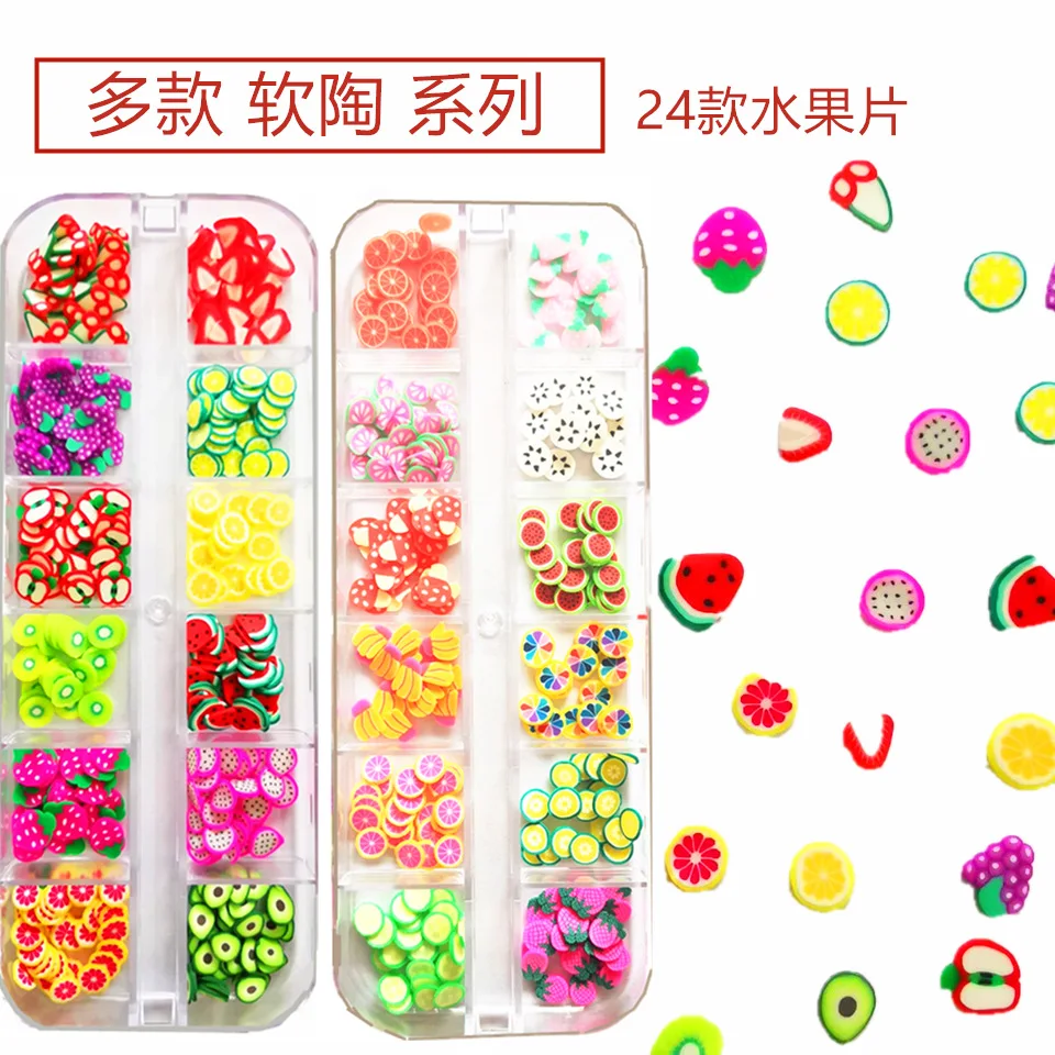 

Nails 24 Colors Fruit Slices, 12 Grids, Love Flowers, Soft Pottery Slices, Fruit Slices, DIY Epoxy Nail Art Accessories
