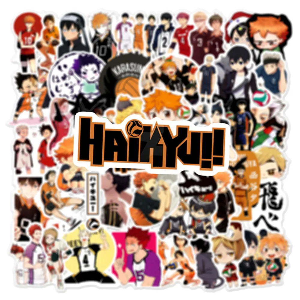 Anime Haikyuu, 10/30/50 Uds. Pegatinas de dibujos animados, grafiti, equipaje de viaje, guitarra, tel&eacute;fono, port&aacute;til, juguete cl&aacute;sico, pegatina impermeable-3
