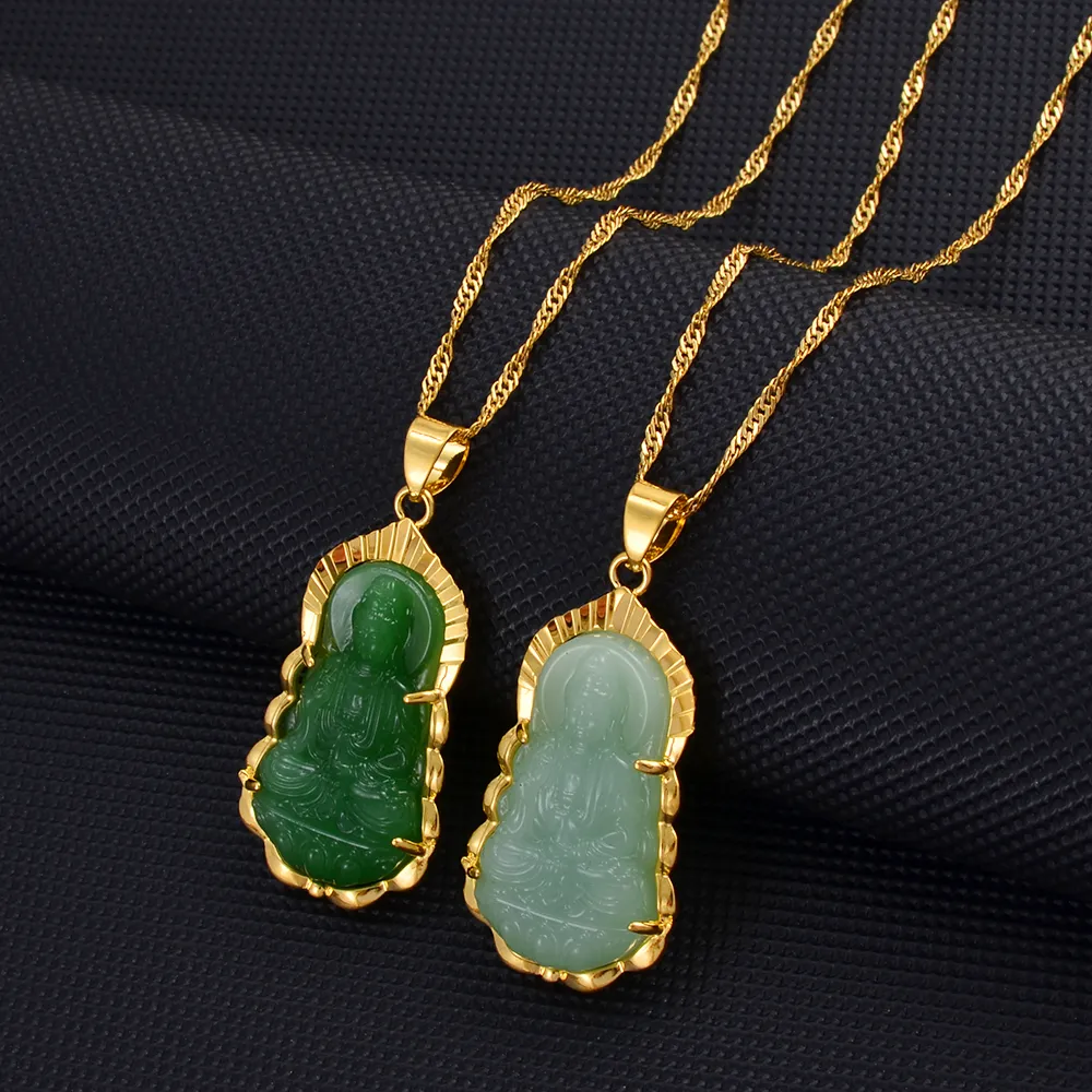 

Chinese Traditional Style Buddhist Imitation Jade Guanyin Pendant Necklace Men's Ladies Classic Amulet Jewelry Gift