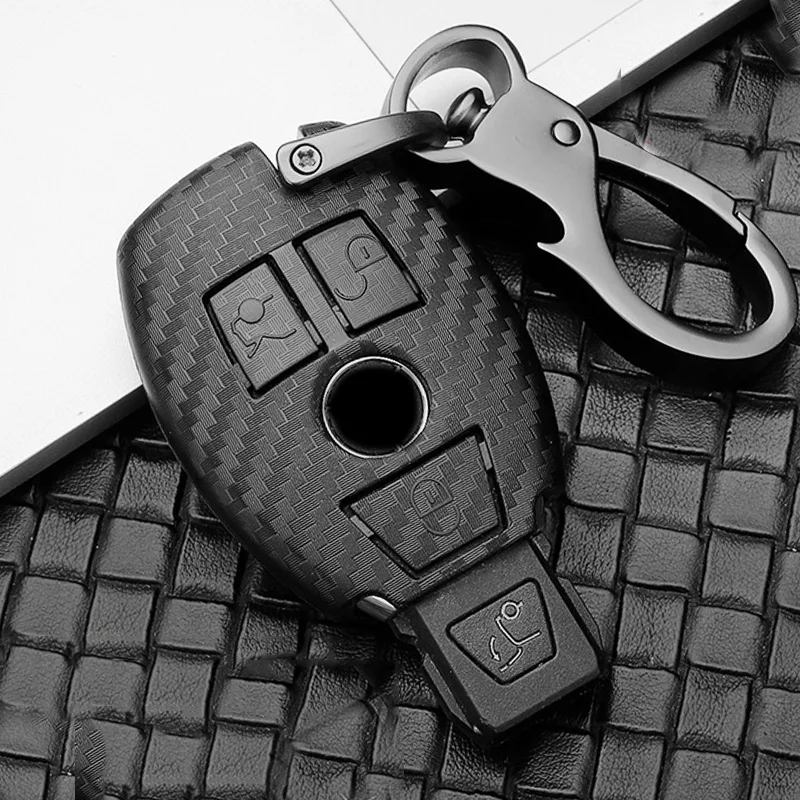 Чехол для автомобильного ключа из углеродного волокна Твердый чехол брелка Mercedes