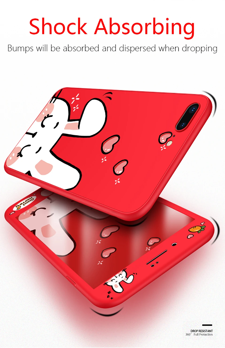 Милый силиконовый чехол для iPhone 8, чехол на 360 градусов, полное покрытие, бамперы для iPhone 7, 8 Plus, X, противоударный чехол с закаленным стеклом