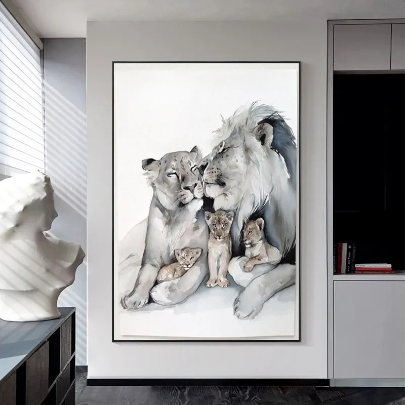 

Modular Canvas Home Decor Happy Lion Family Prints Painting Cartoon Poster Modern Wall Art Pictures for Living Room Decoration