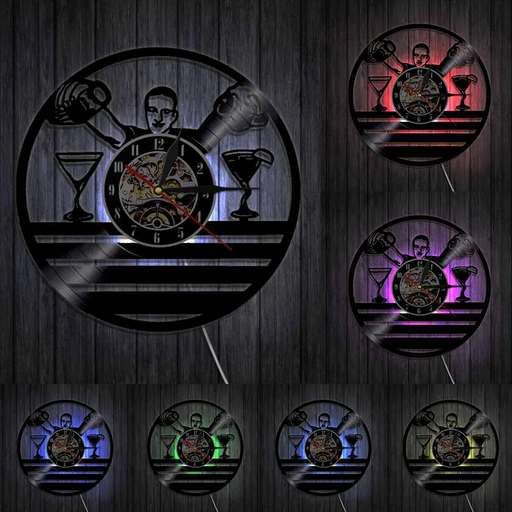 Винтажные настенные часы с виниловой пластиной 3D современный дизайн для бармена