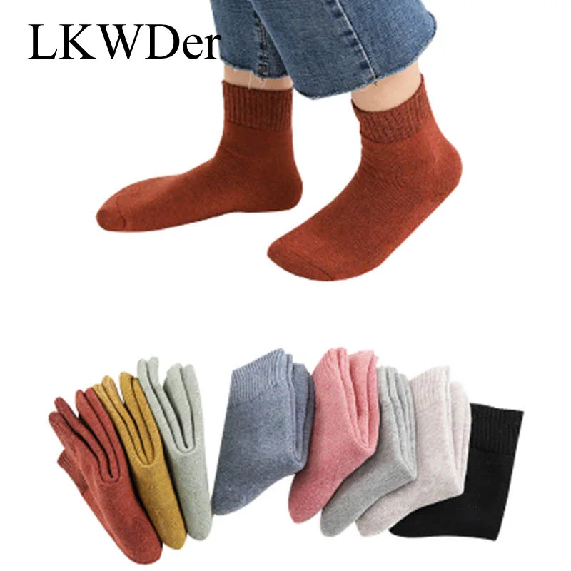 LKWDer 3 Pairs Winter Warm Socks For Women Solid Color Thick Wool Rabbit Hair Socks Snow Against Cold Warm Cotton Sock Sox Meias
