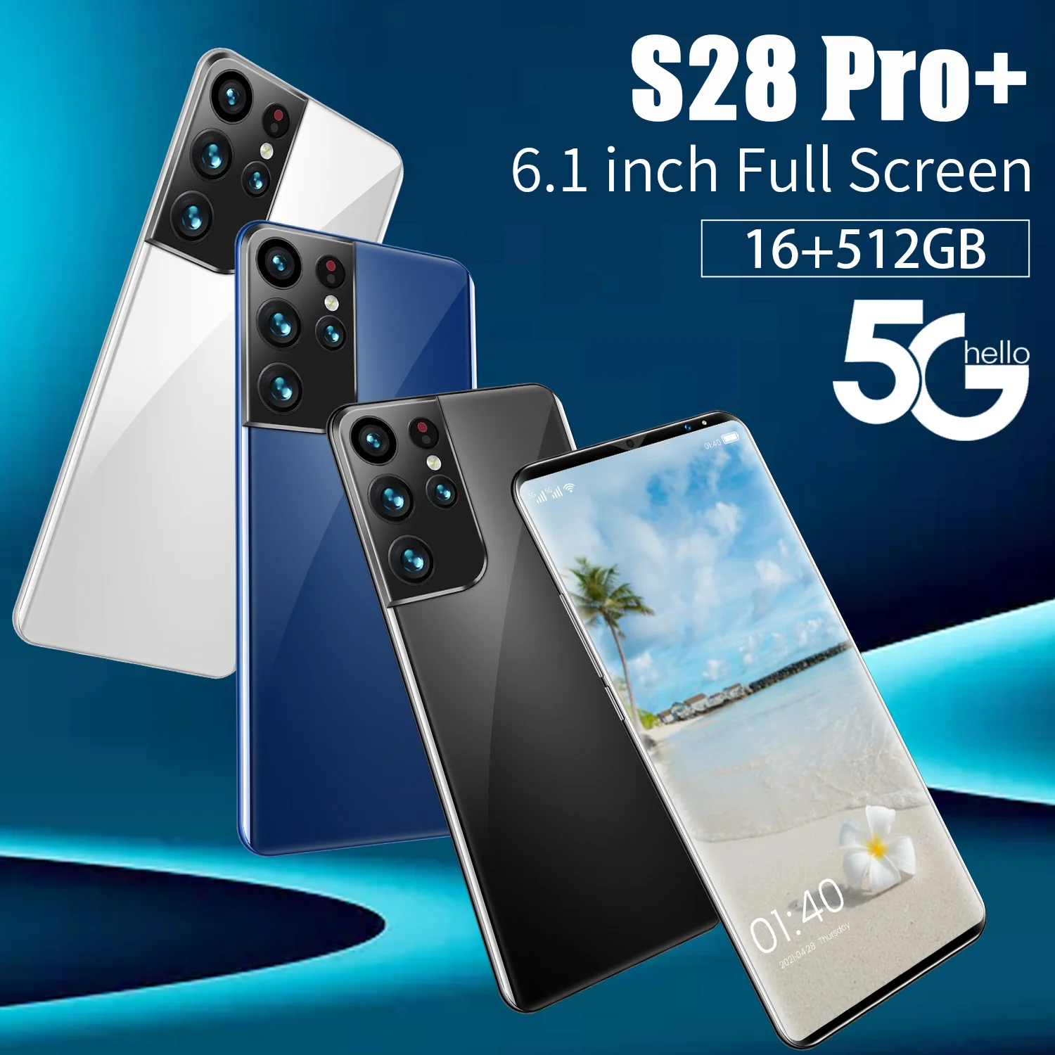 

New S28 Pro 6.1 Inch Global Version Smartphone 16GB 512GB 32MP 64MP 6000mAh Snapdragon 888 Deca Core Face Unlocked Cell Phones