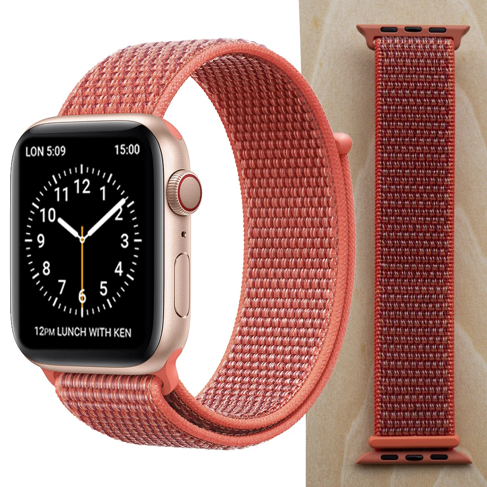 Nectarine Новая высококачественная нейлоновая Спортивная петля для Apple Watch band Series 4 3 2 1 мягкий дышащий тканый ремешок 44 мм iwatch 42 мм 38 - Цвет ремешка: Nectarine