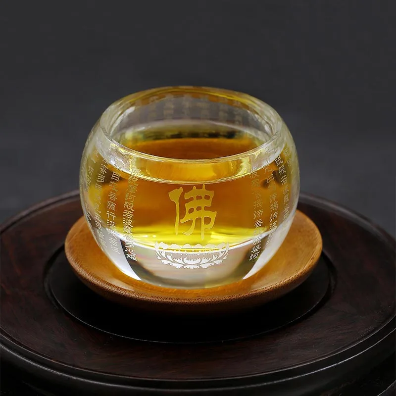 

60 мл утолщенная стеклянная чайная чашка кунг-фу чашка с китайскими буддистскими писаниями прозрачная термостойкая чайная чашка маленькая ...