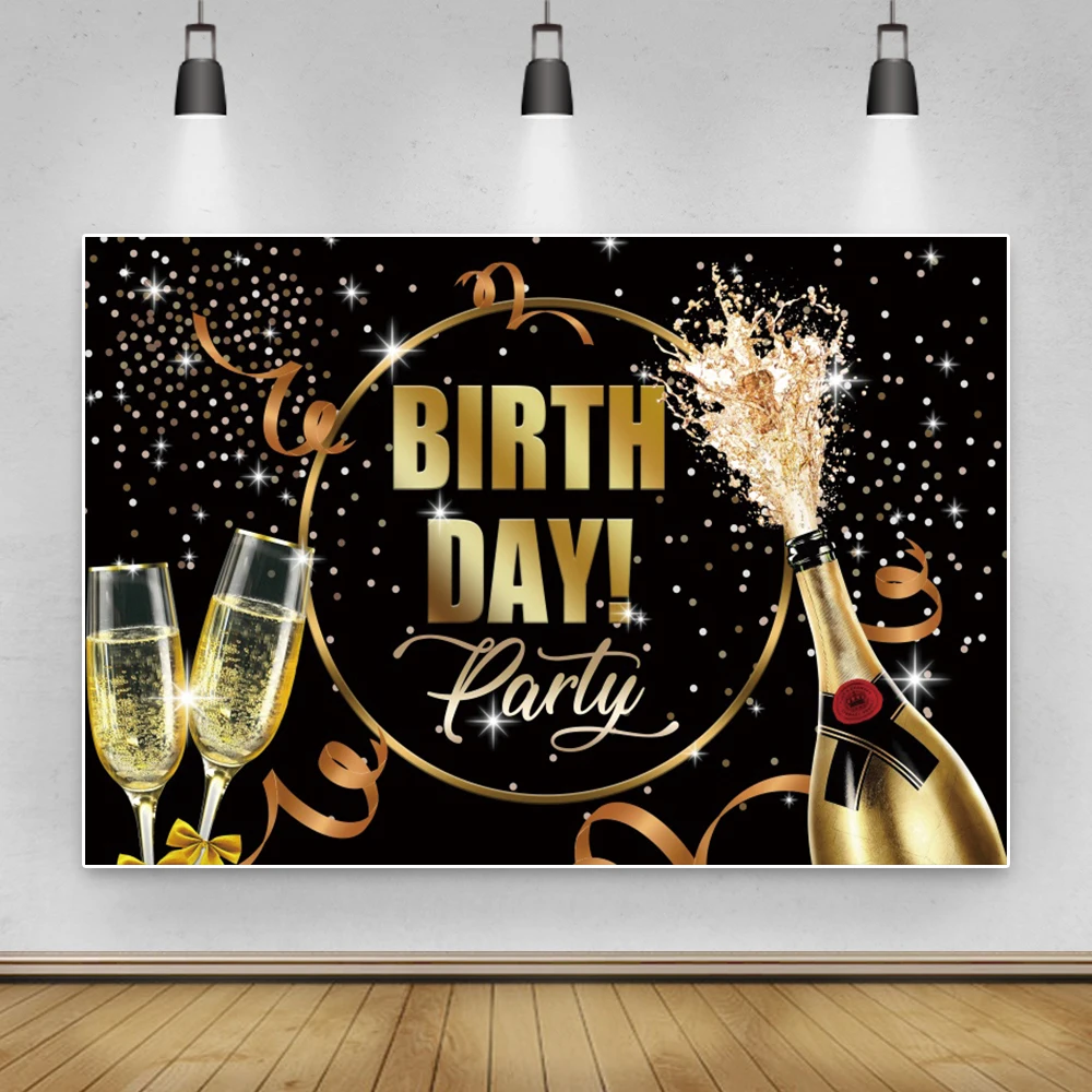 

Laeacco Celebration Carnival Birthyday Party Decor Poster Gold Ribbon Glitter Polka Dots Champagne Glass Photography Background