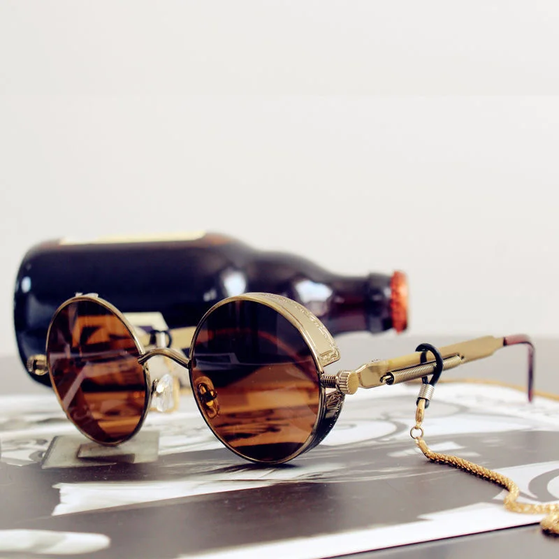 

Classic Gothic Steampunk Sunglasses Luxury Brand Designer High Quality Men and Women Retro Round Metal Frame Sunglasses UV400