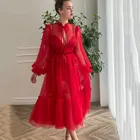 Винтажное красное свадебное платье Eight Tree, короткие кружевные свадебные платья длиной ниже колена, свадебные платья с пышными длинными рукавами, Турция, Vestido de Noiva