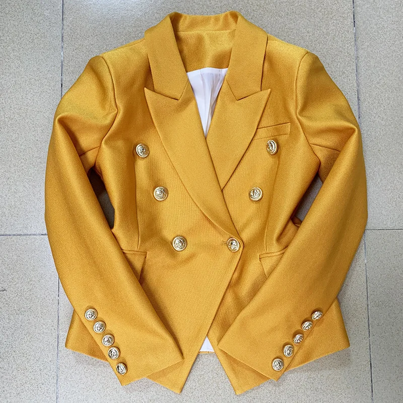 

SuperAen 2021 New Women's Solid Full Jacket Double-breasted Metal Lion Beaded Suit Coats