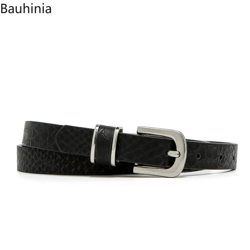 

Casual fashion New Ladies Black Thin Skinny Leather Waist Belt Silver Pin Buckle Belts for Women Jeans Casual fashion