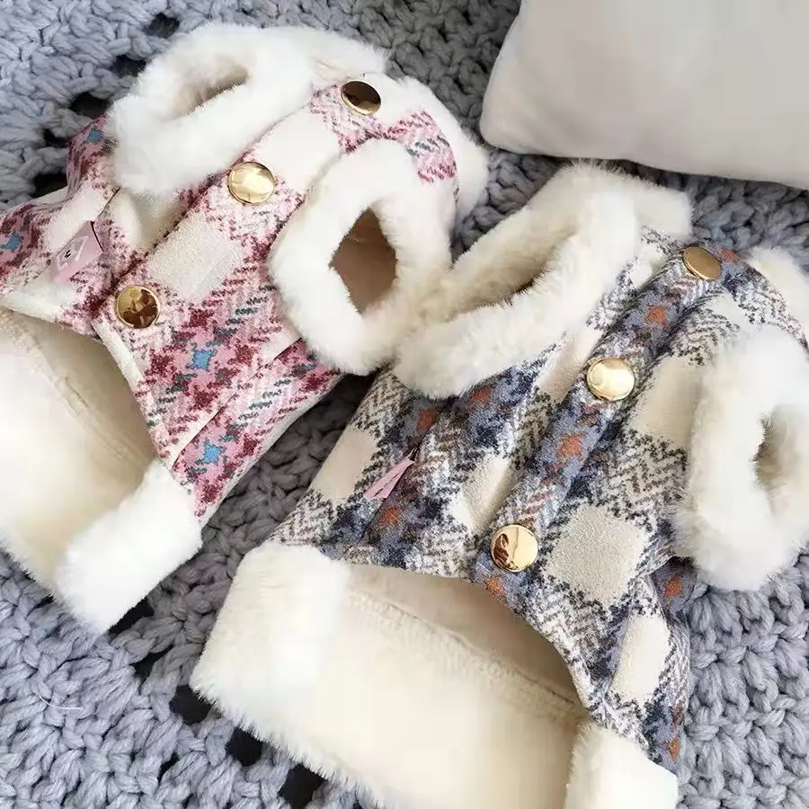 

Winter pet dog down coat jacket thicken fleece Cotton padded clothes with traction ring for small dogs puppy Outfit