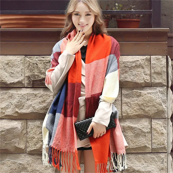 6 Fashion Women's Winter Stole Plaid Scarves ladies Cashmere Scarf long wool pashmina femme foulard female winter neck scarf - Цвет: 6