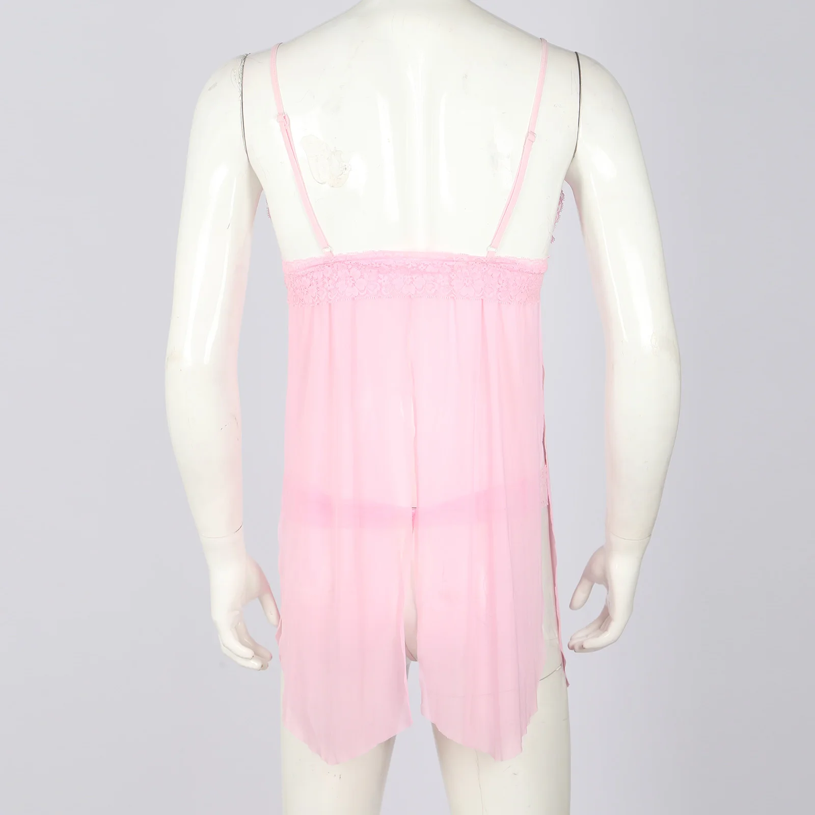 Мужская кружевная ночная сорочка из двух предметов с разрезом спереди и