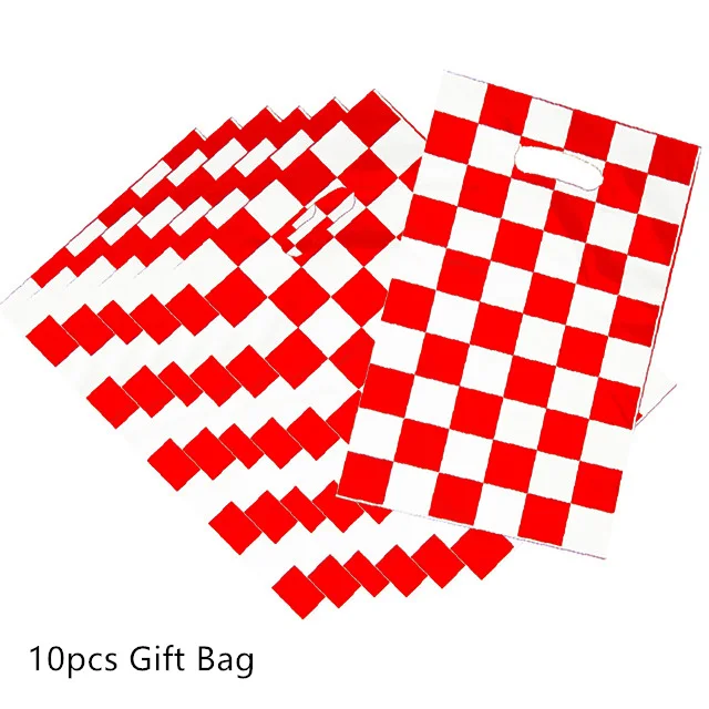 10pcs Gift Bag Черно-белые клетчатые вечерние одноразовые столовые приборы автомобили Гоночный флаг настольные чашки игры решетки вечерние и свадебные декоративные детские игрушки - Цвет: 10pcs Gift Bag