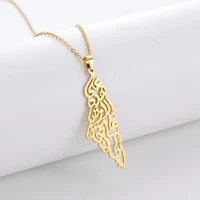 israel palestine vintage map pendant necklace for men women arabic african jamaica stainless steel gold color necklaces amulet