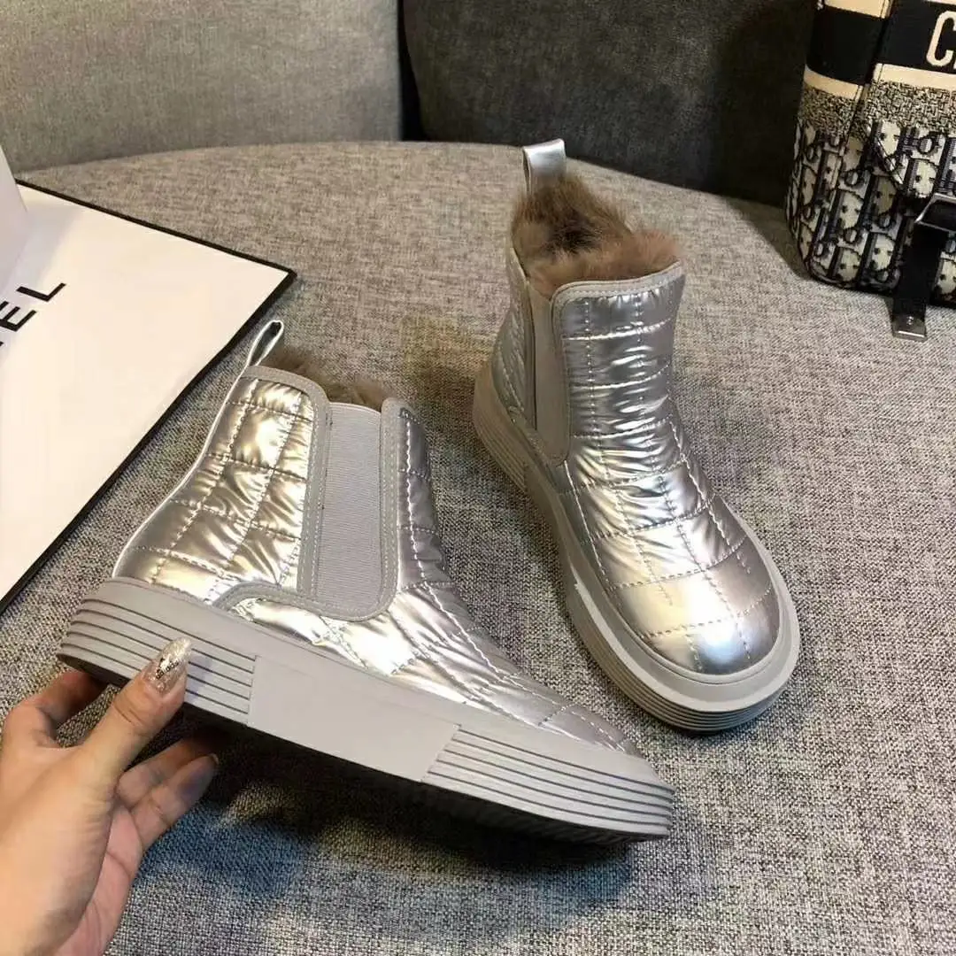 

Women Snow Boots Winter Shoes Warm Casual Fur Ankle Female Bowtie Non Slip Plush Suede Rubber Flat Slip On Fashion Ladies