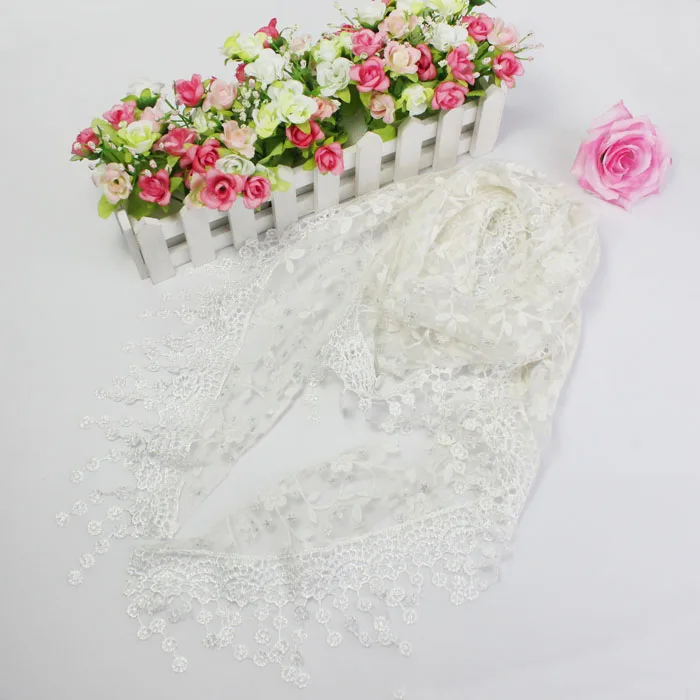Женский ажурный шарф с цветочной вышивкой элегантная белая шаль кружевной