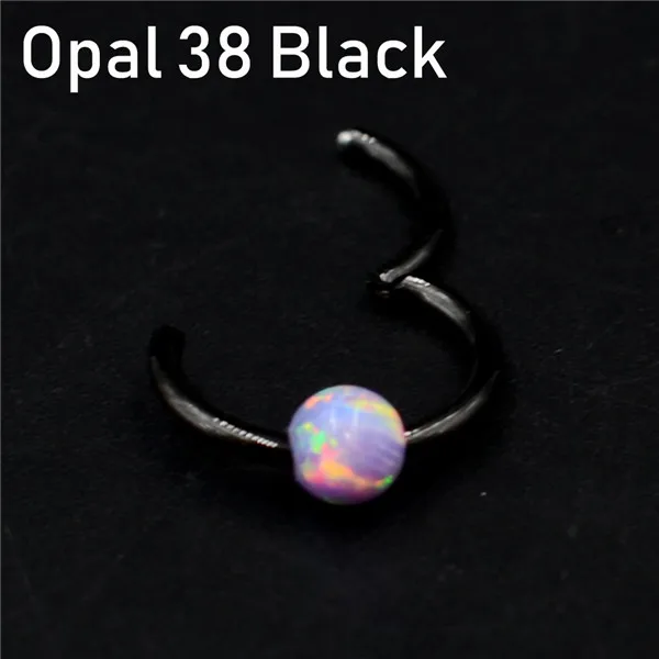 Opal 38 Black 1 шт. титановая шарнирная Опаловая перегородка кликер носовое кольцо Лабрет губа ушной хрящ спираль серьги гвоздики пирсинг ювелирные изделия 16 г - Окраска металла: Opal 38 Black