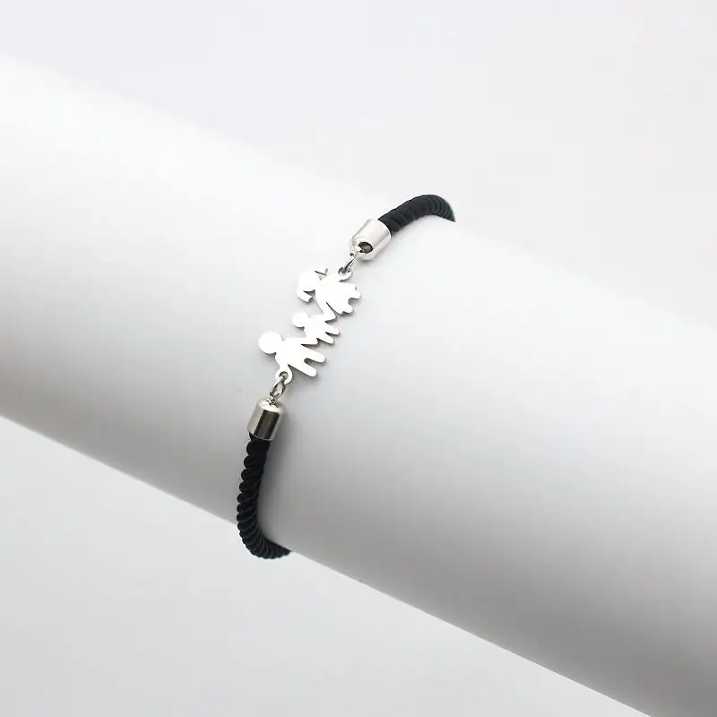 Cute Bear Family Dad Mom Son Stainless Steel Bracelets& Bangles Charm Simple Adjustable Rope Chain Bracelet Men Women Jewelry