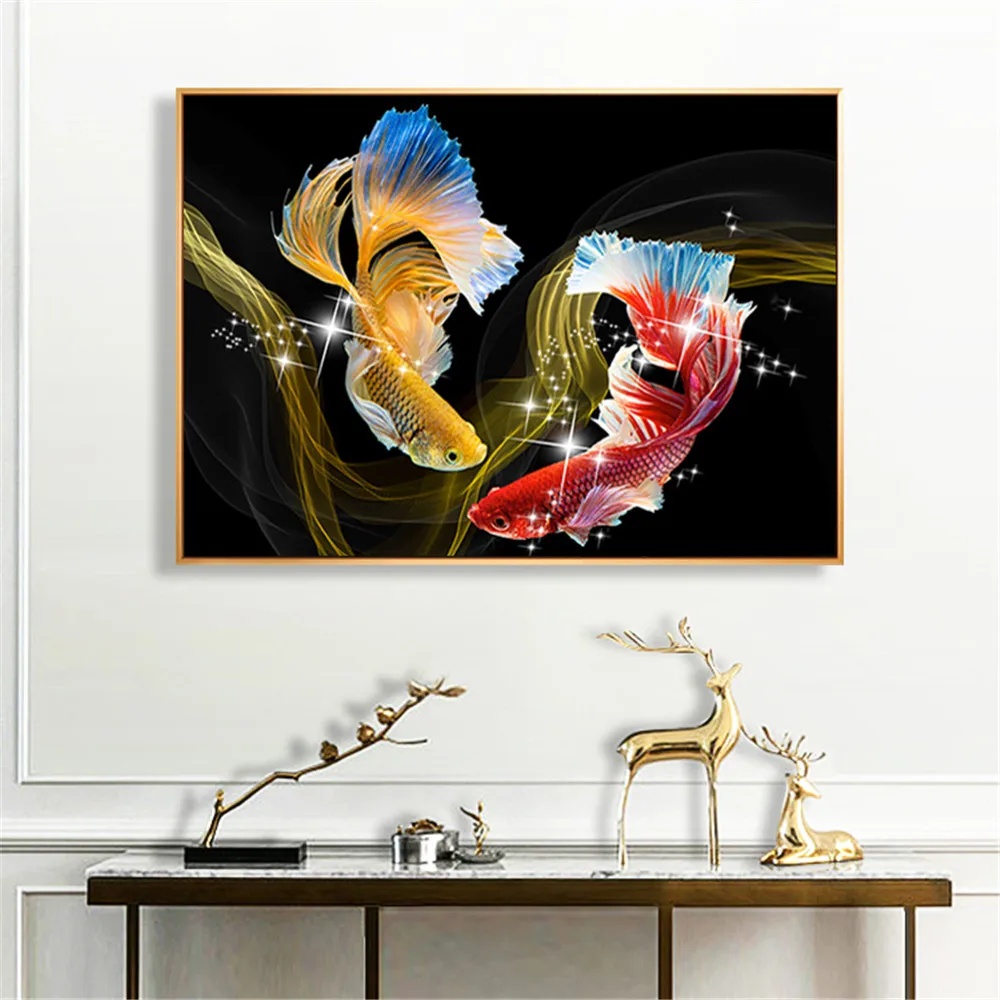 Живопись крестом 5D с бриллиантовой вышивкой мозаикой Koi Fish Full Drill Round Rhinestone DIY для домашнего декора.