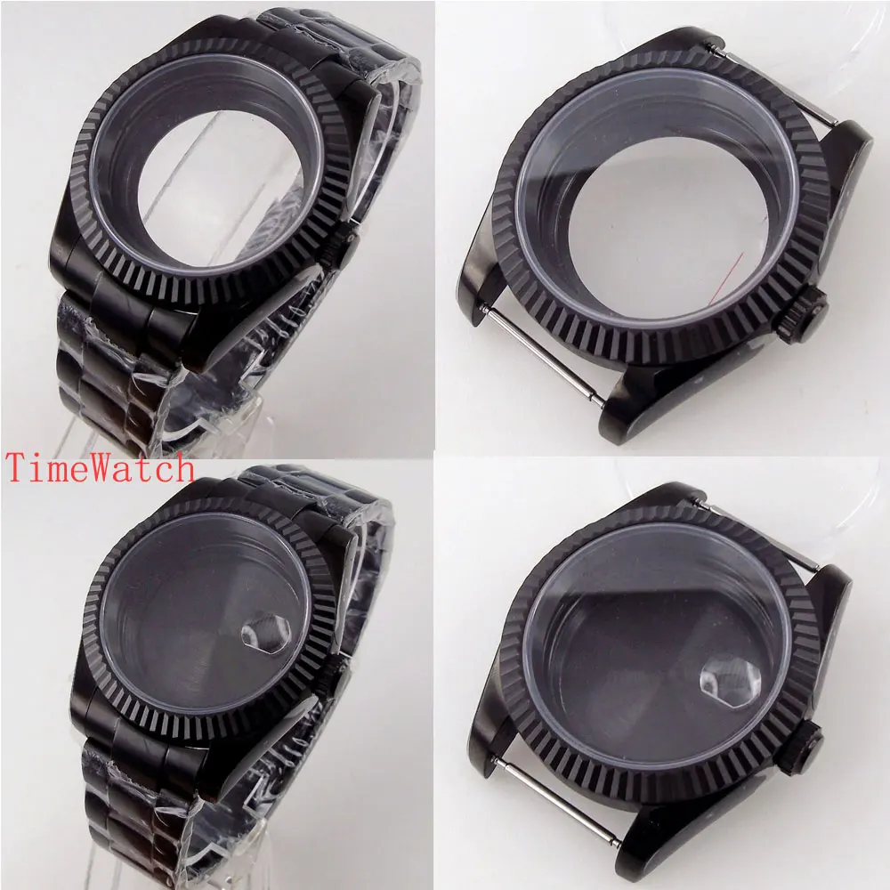 

39mm/36mm Black PVD Watch Case Fit NH35 NH36 Miyota8215 821A DG 2813 3804 ETA 2824 2836 PT5000 Sapphire Crystal Oyster Bracelet