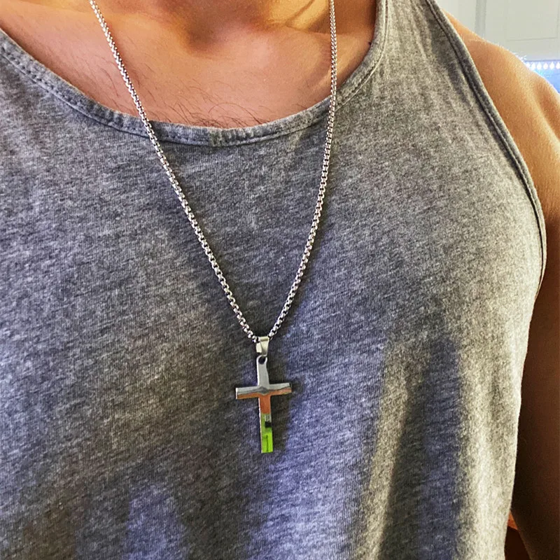 

2021 Fashion New Classic Cross Men Necklace Stainless Steel Chain Pendant Male Choker Never Fade Necklace For Men Jewelry Gift