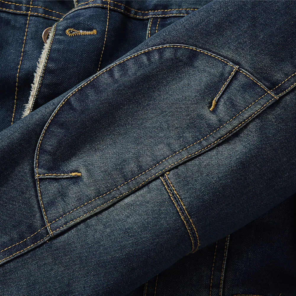 Мужская Флисовая джинсовая куртка зимняя повседневная теплая куртка-бомбер