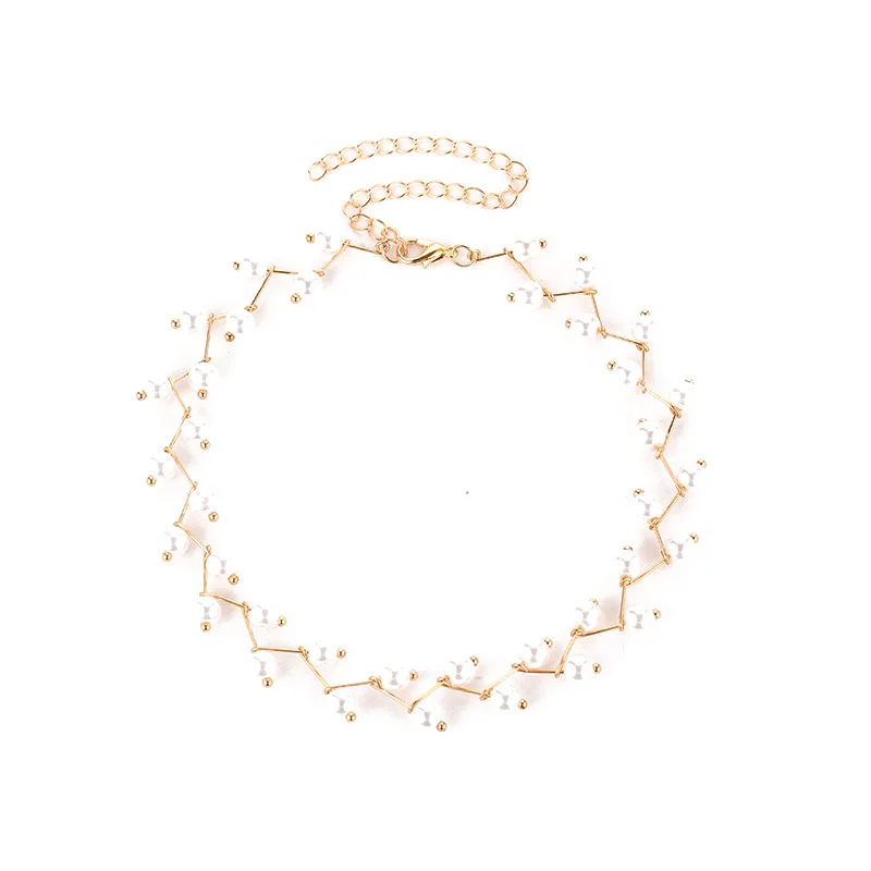 

MD New hot selling collarbone chain neck jewelry gold handmade pearl necklace