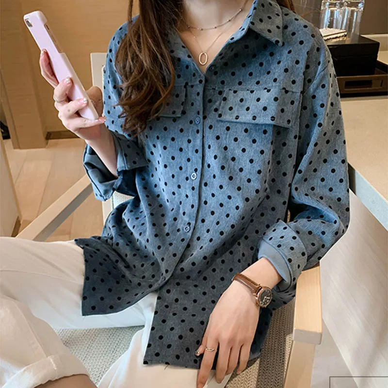 2019 осень новая Женская Ретро волна красная Свободная рубашка большого размера с