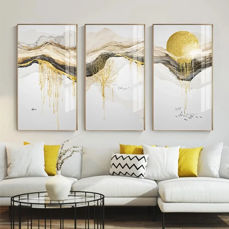 

Abstract Golden Canvas Painting Landscape Nordic Wall Art Wall Pictures Big Posters Prints Fashion Tableaux Living Room Decor