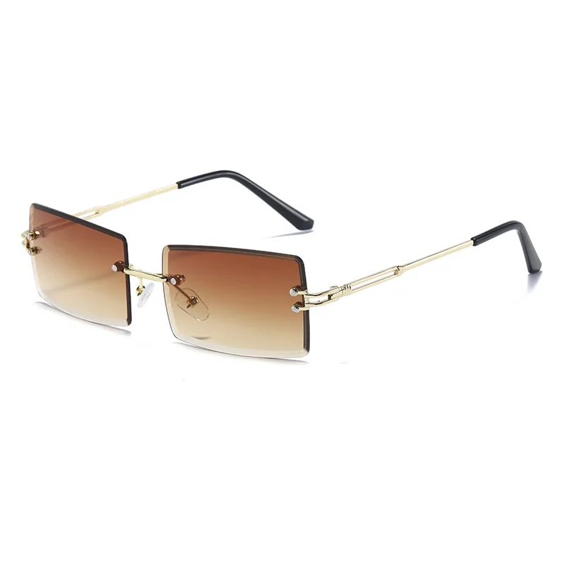 

2021 Fashion Square Sunglasses New Small Women Rimless Sun glasses Shades Luxury Brand Metal Sunglass UV400 Eyewear