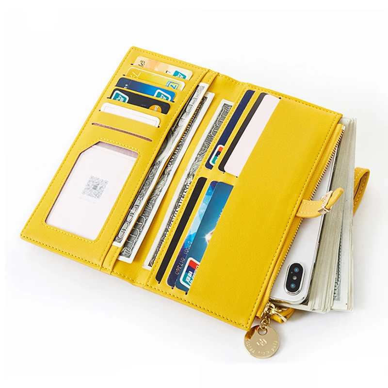 Женский кошелек из мягкой кожи длинный брендовый с застежкой тонкие Кошельки для