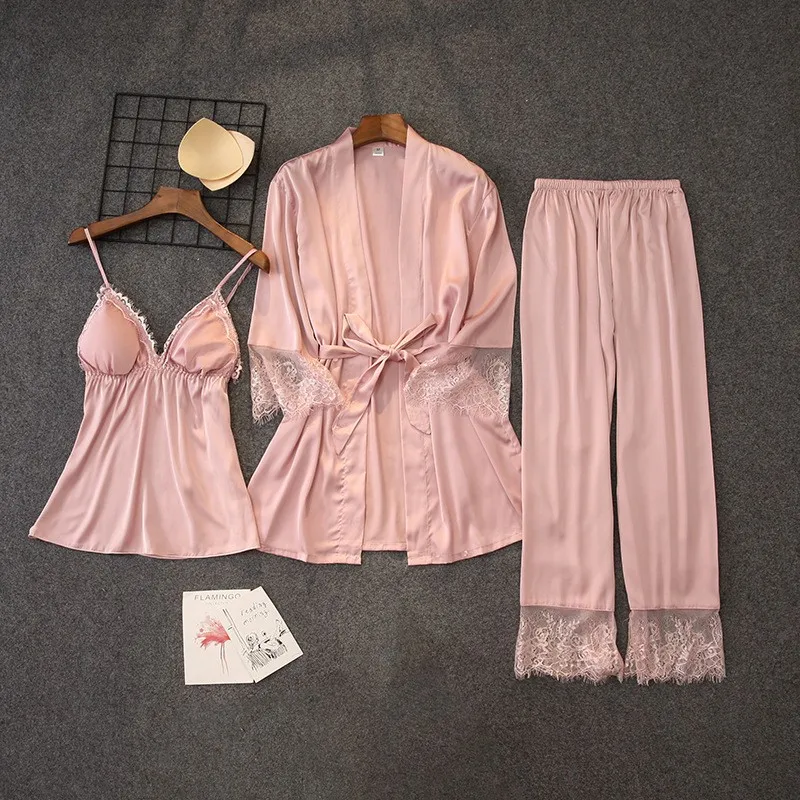 Комплект женский кружевной с халатами пикантная розовая пижама интимное белье